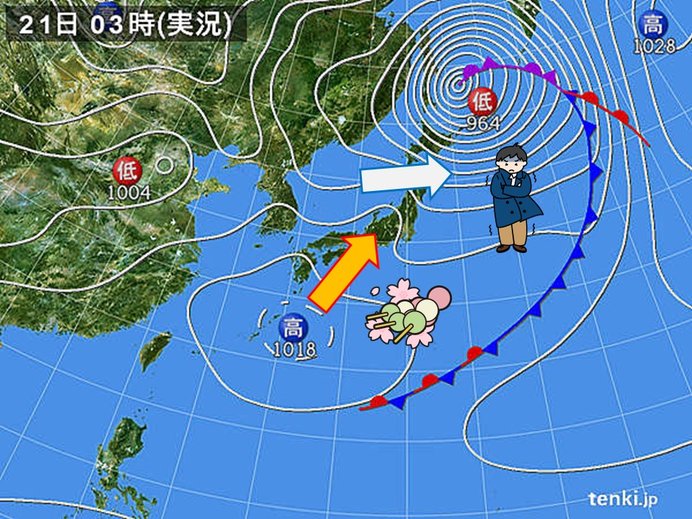 21日の天気　北陸かと北海道で雨や雷雨と強い風