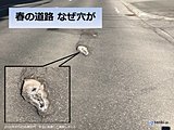 北海道　雪がとけると道路に穴が