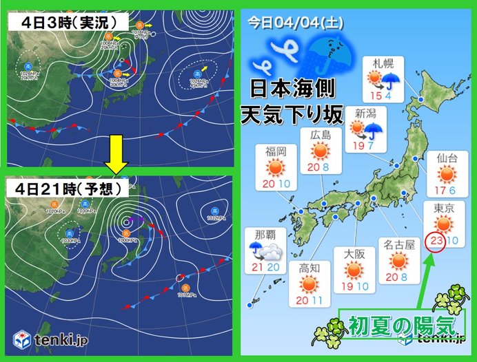 全国的に気温高い　東京は23度くらいに