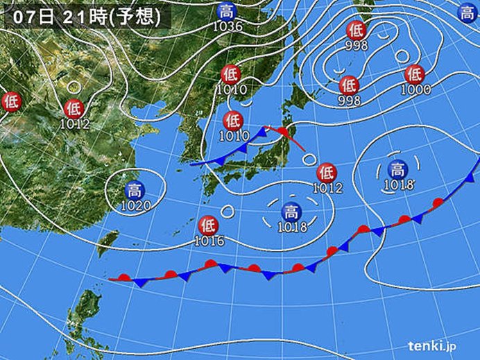 7日(火)の天気　晴れる所が多いが　一部で雨や雪
