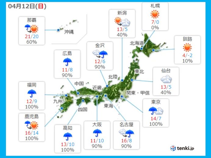 12日 春の嵐 全国的に荒れた天気に 日直予報士 年04月12日 日本気象協会 Tenki Jp