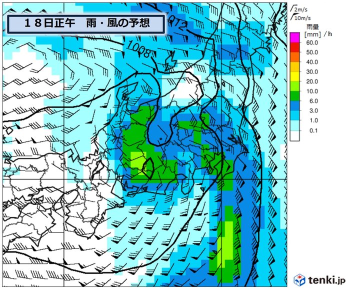 18日(土)は雨風強まる