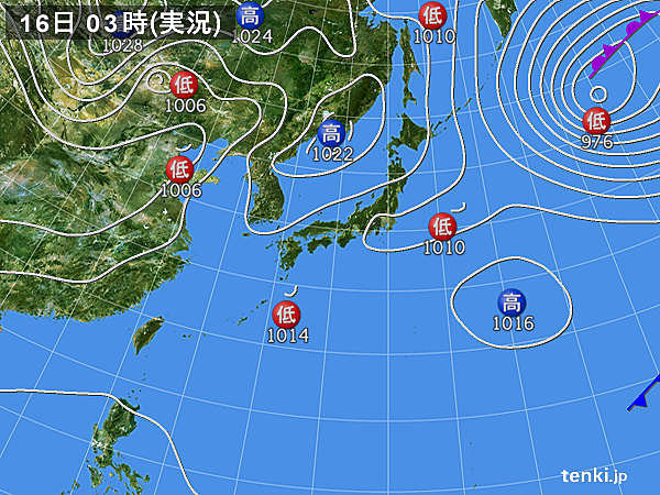 16日　北海道はヒンヤリ　関東付近は午後は雷雨