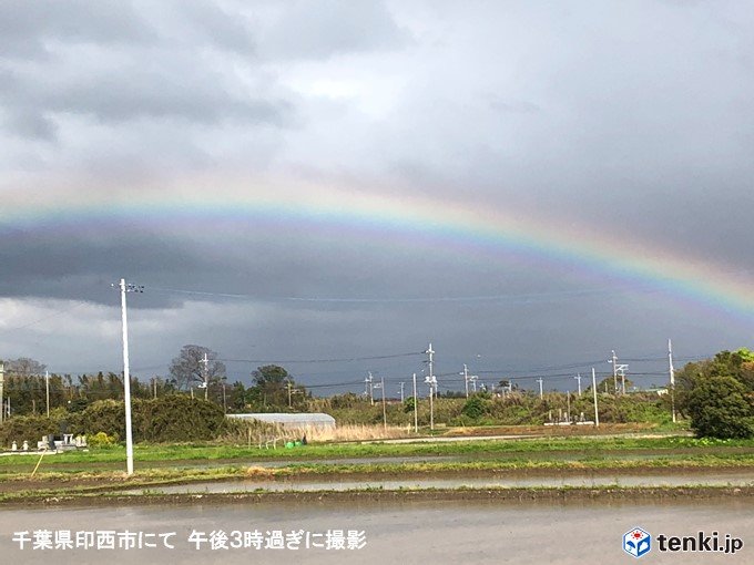 千葉県では虹がかかる　関東　変わりやすい天気