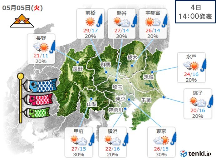 5日・6日　関東は変わりやすい天気　午後はにわか雨