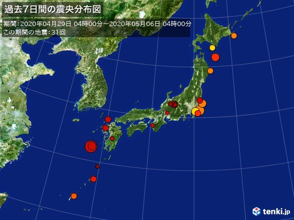 千葉で連夜の震度4 週間地震発生回数 気象予報士 日直主任 2020年05月06日 日本気象協会 Tenki Jp