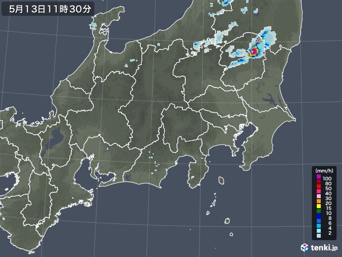 関東　北部で雨雲発生　このあと沿岸部に雨雲広がる