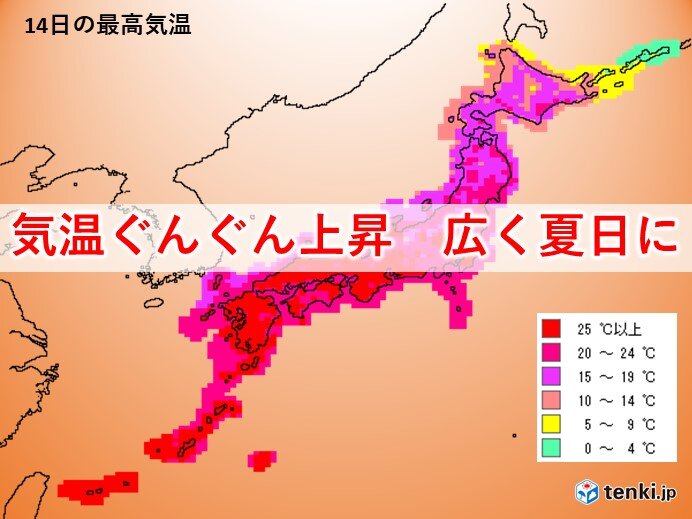 14日の天気 気温ぐんぐん上昇 各地で夏日 貴重な日差しを有効に 日直予報士 年05月14日 日本気象協会 Tenki Jp