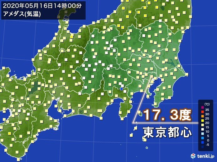 関東　気温上がらず　日中の気温20度以下