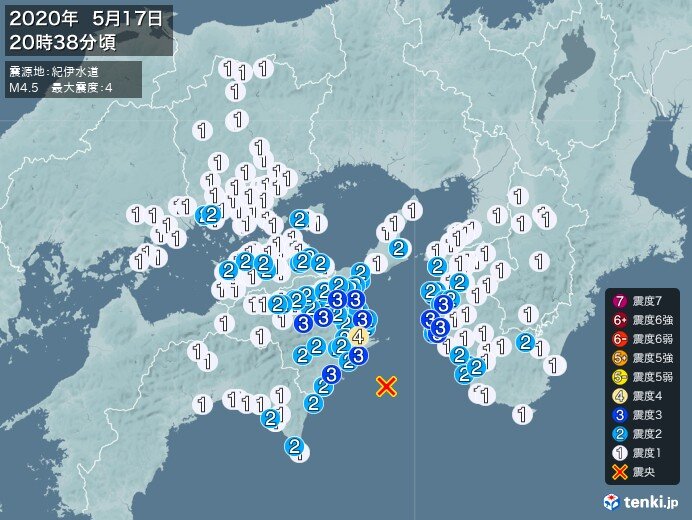 徳島県で震度4の地震 津波の心配なし 日直予報士 年05月17日 日本気象協会 Tenki Jp