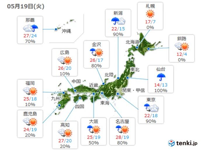 天気回復しても急な雨に注意