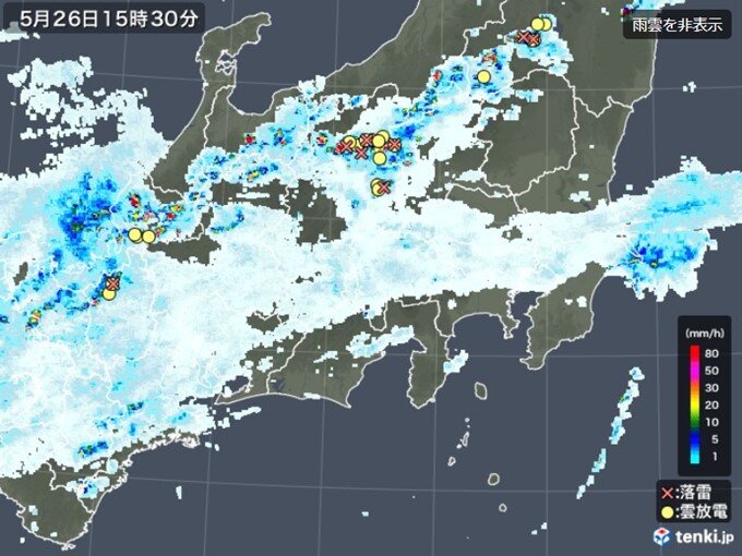 東京周辺で雨が降り出す　北部には雷雲も