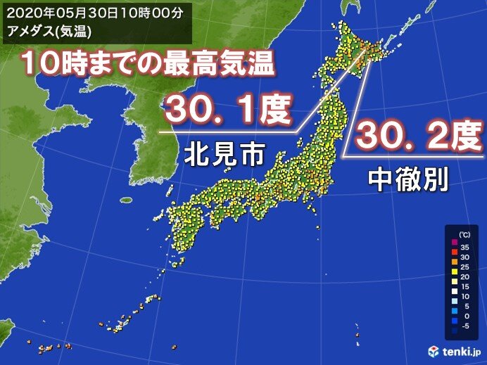 北海道で10時前に30度超　真夏の暑さ