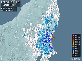 茨城県で震度4の地震 津波の心配なし