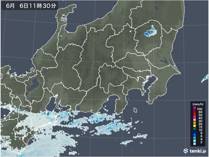 関東甲信　雨雲発達　多い所で100ミリの大雨か