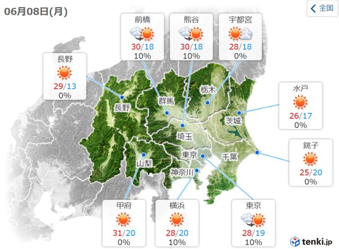 あすの天気　晴れて南風へ　ムシムシ感が増す