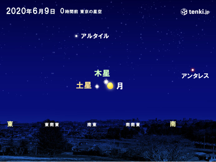 8日深夜～9日未明　月と木星と土星の天体ショー　晴れる所多い