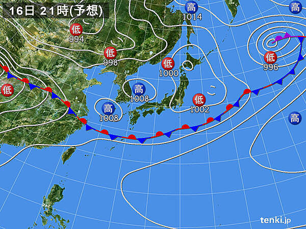 16日(火)　北海道から関東　所々でカミナリ雲が発生