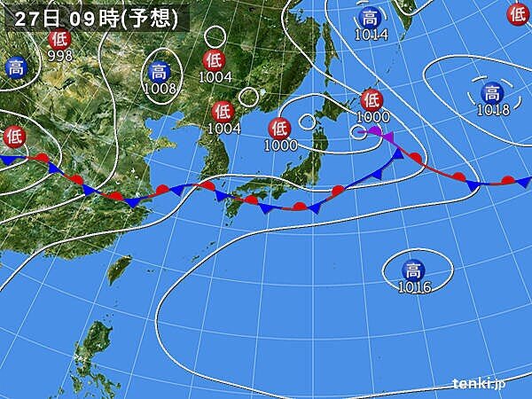 あす27日(土)日本海側は傘が手放せない一日