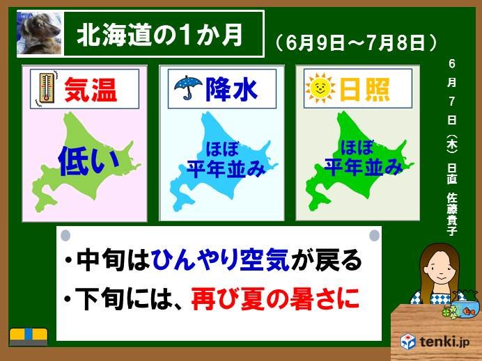 北海道1か月予報　ひんやり空気の日も