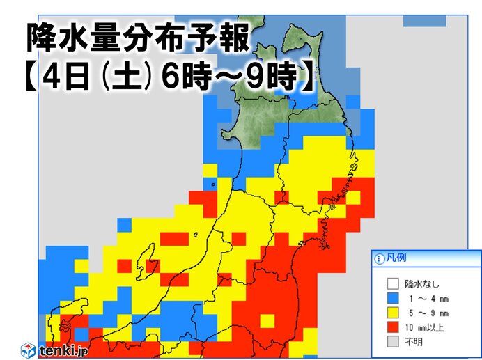あす4日(土)東北地方で雨脚の強まる時間帯と地域は?