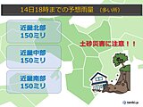 関西　14日夕方にかけて大雨の恐れ