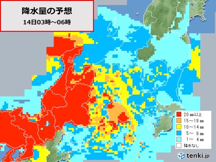 北陸　明日14日は未明～朝を中心に大雨に要警戒