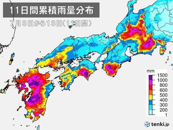 九州だけで13事例の線状降水帯が発生 令和2年7月豪雨の降水量の特徴 日直予報士 年07月17日 日本気象協会 Tenki Jp