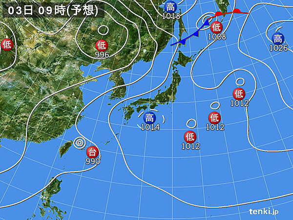 3日(月)～5日(水)　九州～関東を中心に夏空