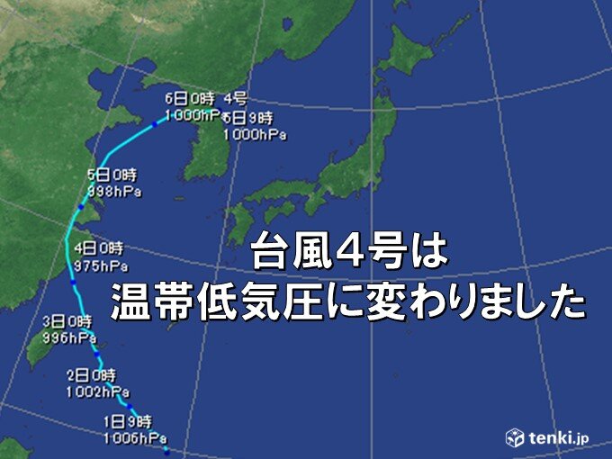 台風4号は温帯低気圧に変わりましたが油断せず　再発達し北海道へ