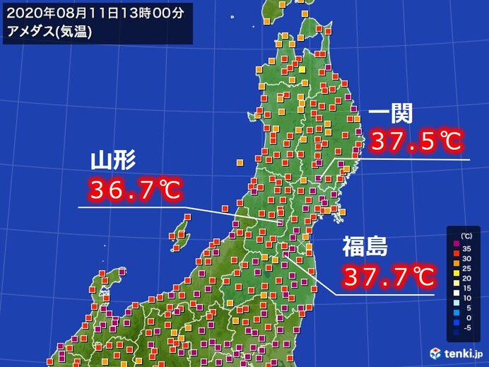 東北で体温超えの猛暑　午後は激しい雨の所も