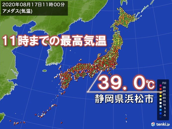 静岡県で午前中に39 きょうも40 に迫る危険な暑さに 日直予報士 年08月17日 日本気象協会 Tenki Jp