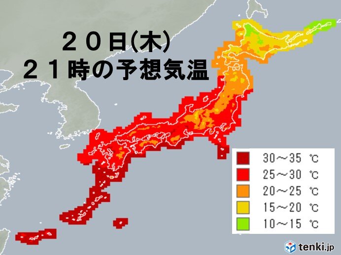 九州～関東を中心に夜も熱中症に注意　北海道は道北を中心にヒンヤリ
