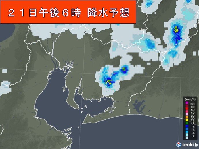 21日夕方から夜の愛知県内の天気