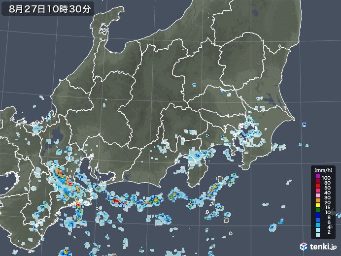 所々で雨雲が発達