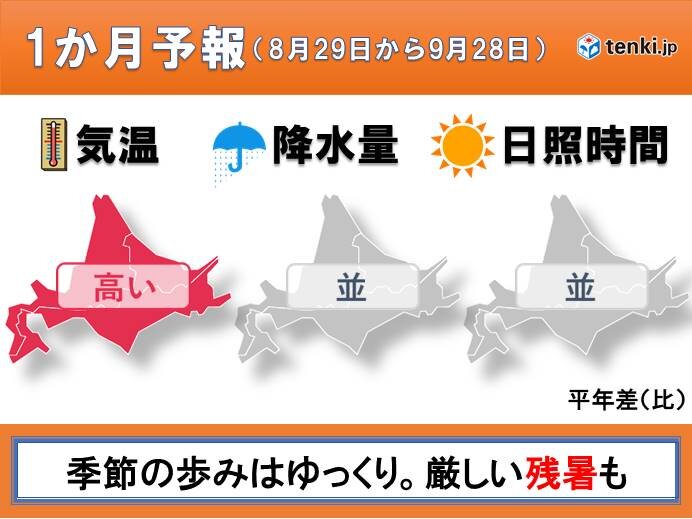 北海道の1か月予報　季節の歩みは遅い!?まだまだ残暑が厳しく