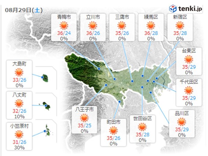 29日　きのうより暑く　多摩では急な雨や雷雨も