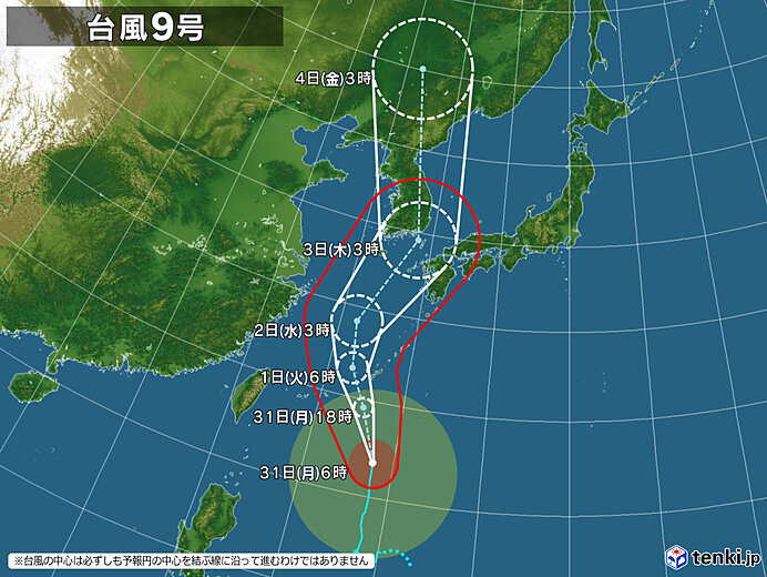 31日　台風9号接近で沖縄は大荒れ　広く猛暑　局地的な激しい雨・雷雨