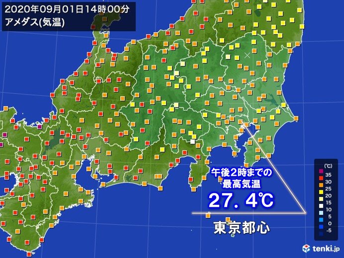 関東 暑さ和らぐ 東京都心は9日ぶりに30 届かず 日直予報士 年09月01日 日本気象協会 Tenki Jp