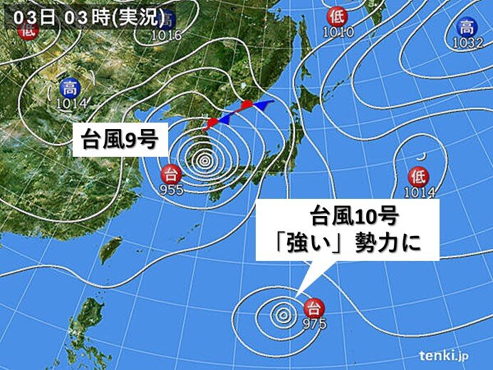 3日　非常に激しい雨やフェーンで猛暑も　台風10号は勢力を増し北上中