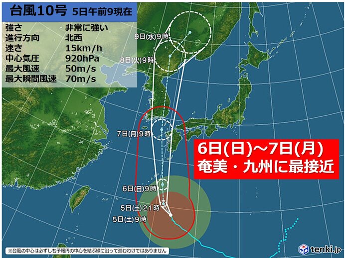 九州 台風10号 経験ないような暴風 大雨 高波 高潮発生のおそれ 日直予報士 年09月05日 日本気象協会 Tenki Jp