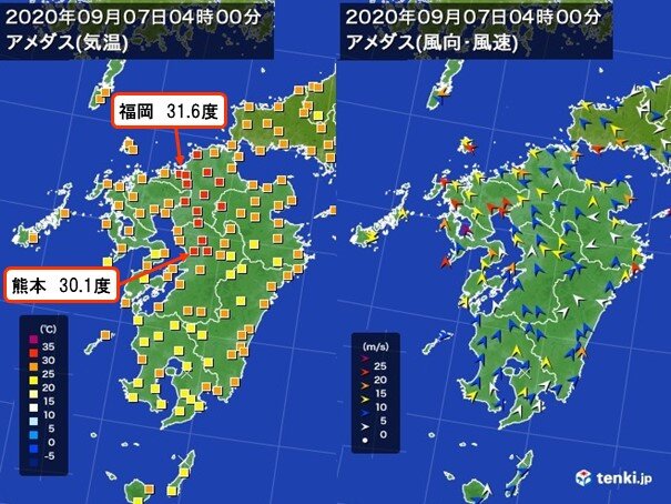 山越えの風が吹き込み気温上昇