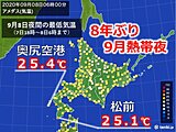 北海道　8年ぶり　9月に熱帯夜