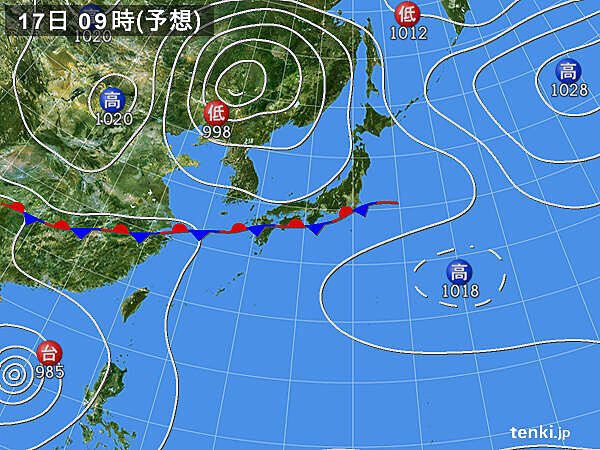 17日　秋雨前線が本州付近に停滞　九州では昼前後に激しい雨