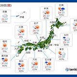 20日日曜の天気　4連休2日目は　どこで雨?　10月並みの涼しさも