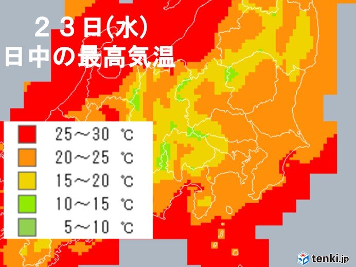 最高気温　きのうより7℃くらい低い予想