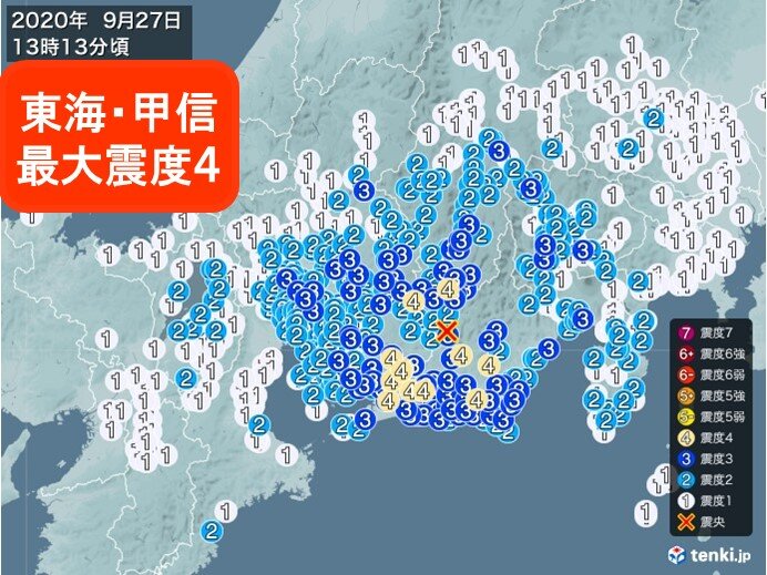 長野県、静岡県、愛知県で震度4の地震　津波の心配なし