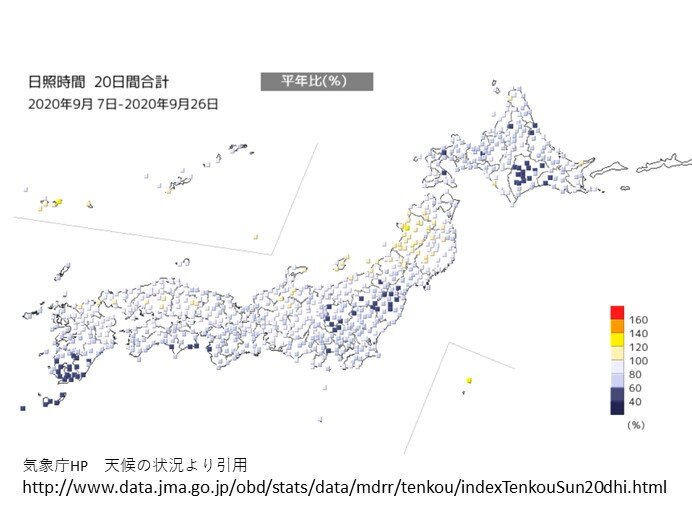 9月半ばから日差し少ない