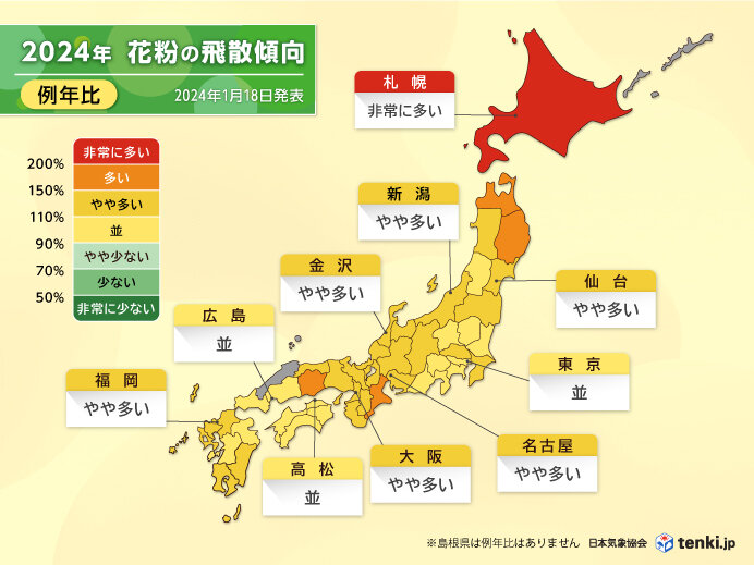 2024年春の花粉飛散量