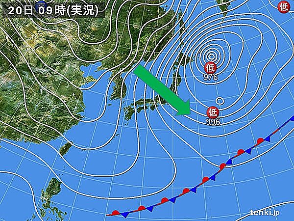 図）冬型の気圧配置（2016年1月20日9時）